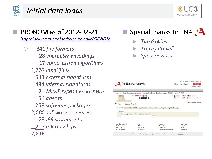 Initial data loads n PRONOM as of 2012 -02 -21 http: //www. nationalarchives. gov.
