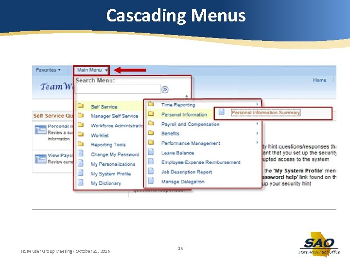 Cascading Menus HCM User Group Meeting - October 25, 2016 16 