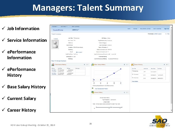 Managers: Talent Summary ü Job Information ü Service Information ü e. Performance History ü