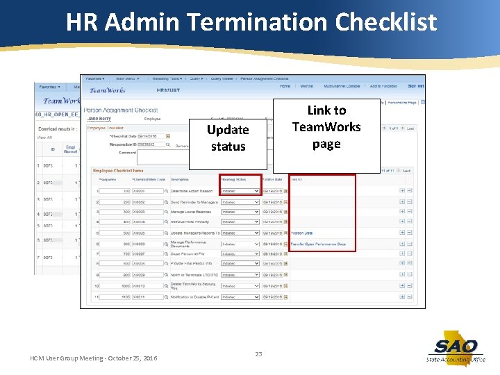 HR Admin Termination Checklist Go To link to checklist Link to Team. Works page