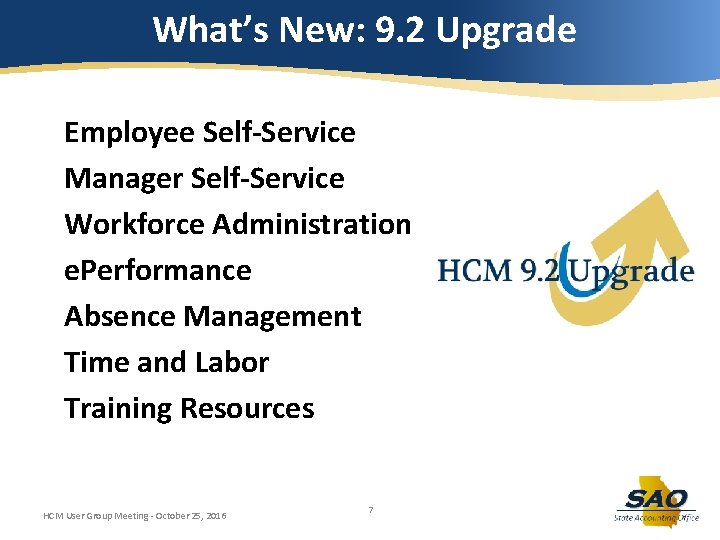 What’s New: 9. 2 Upgrade Employee Self-Service Manager Self-Service Workforce Administration e. Performance Absence