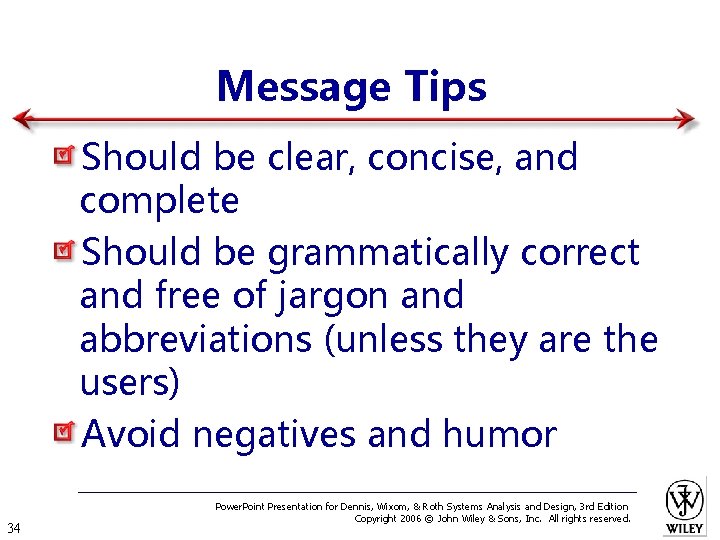 Message Tips Should be clear, concise, and complete Should be grammatically correct and free