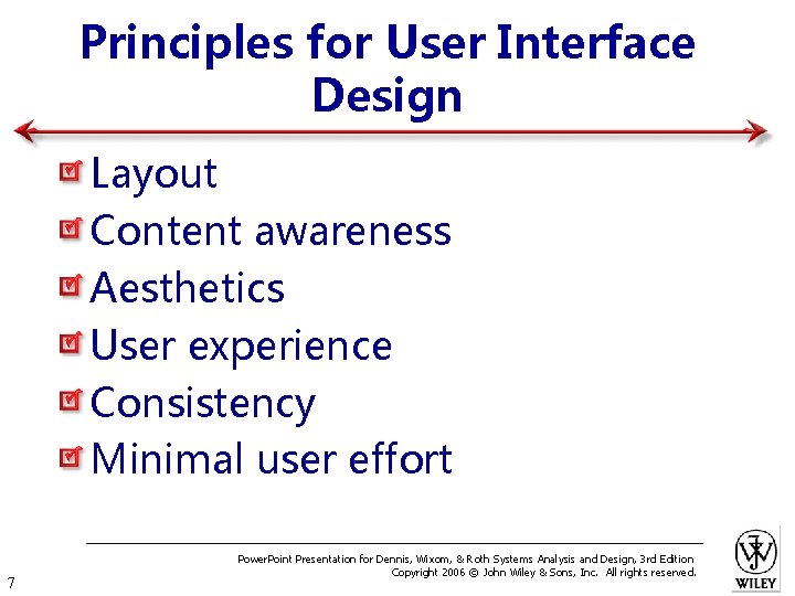 Principles for User Interface Design Layout Content awareness Aesthetics User experience Consistency Minimal user