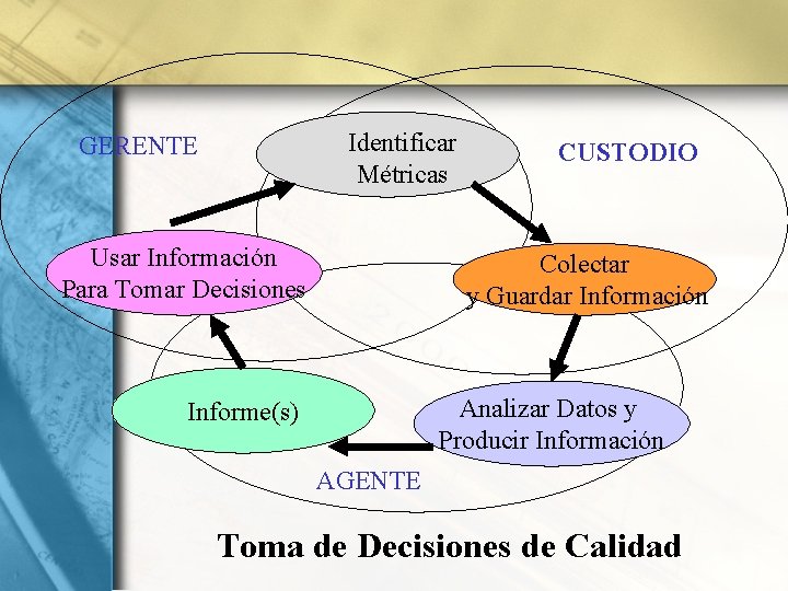 Identificar Métricas GERENTE Usar Información Para Tomar Decisiones CUSTODIO Colectar y Guardar Información Analizar