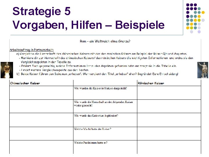 Strategie 5 Vorgaben, Hilfen – Beispiele 