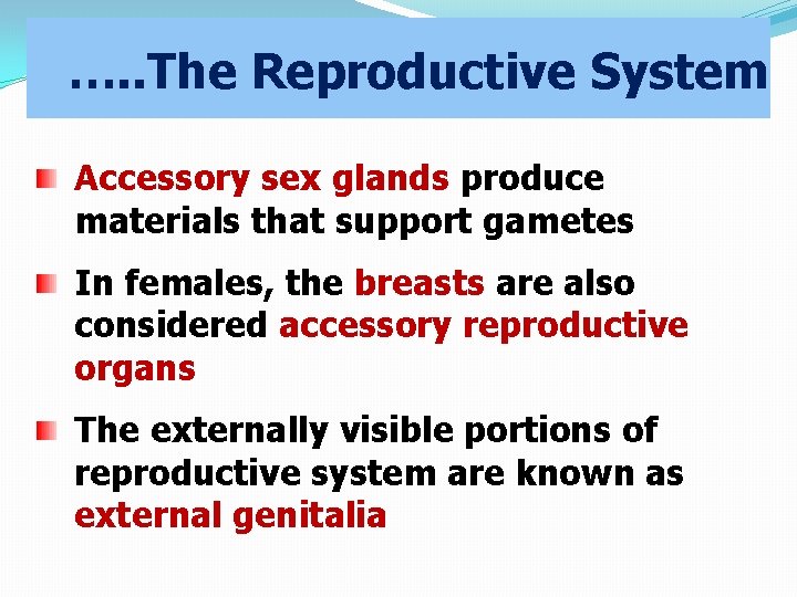 …. . The Reproductive System Accessory sex glands produce materials that support gametes In