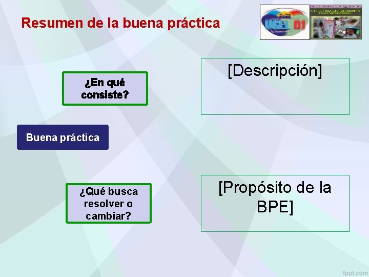 Resumen de la buena práctica ¿En qué consiste? [Descripción] Buena práctica ¿Qué busca resolver