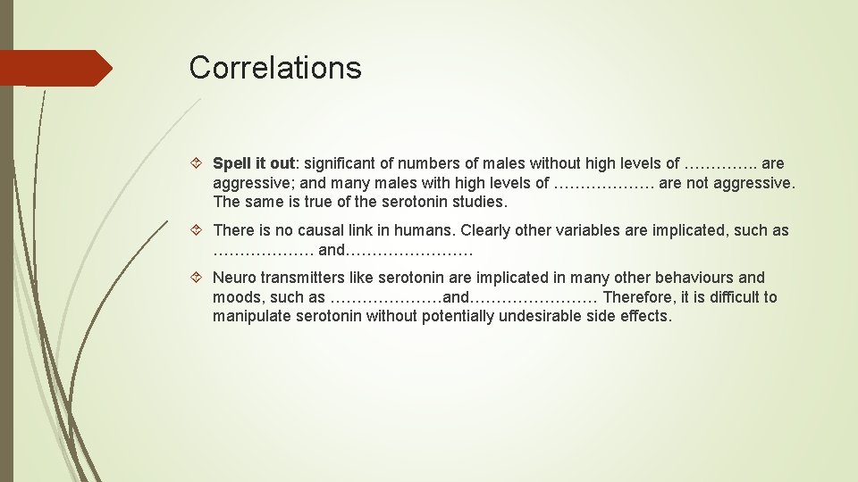 Correlations Spell it out: significant of numbers of males without high levels of ………….