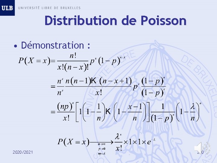 Distribution de Poisson • Démonstration : 2020/2021 210 