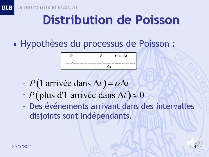 Distribution de Poisson • Hypothèses du processus de Poisson : – – – Des