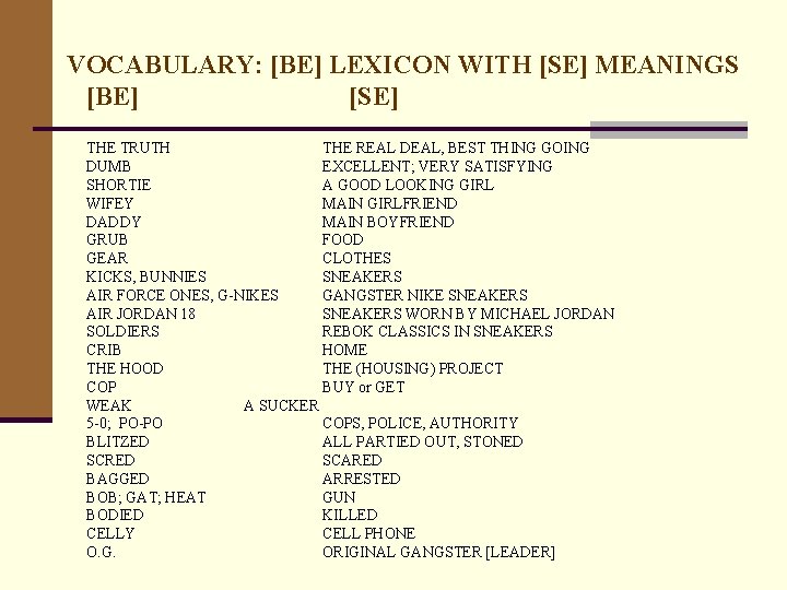 VOCABULARY: [BE] LEXICON WITH [SE] MEANINGS [BE] [SE] THE TRUTH THE REAL DEAL, BEST