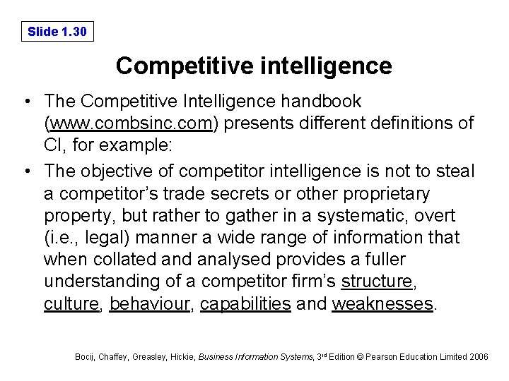 Slide 1. 30 Competitive intelligence • The Competitive Intelligence handbook (www. combsinc. com) presents Slide 1. 30 Competitive intelligence • The Competitive Intelligence handbook (www. combsinc. com) presents