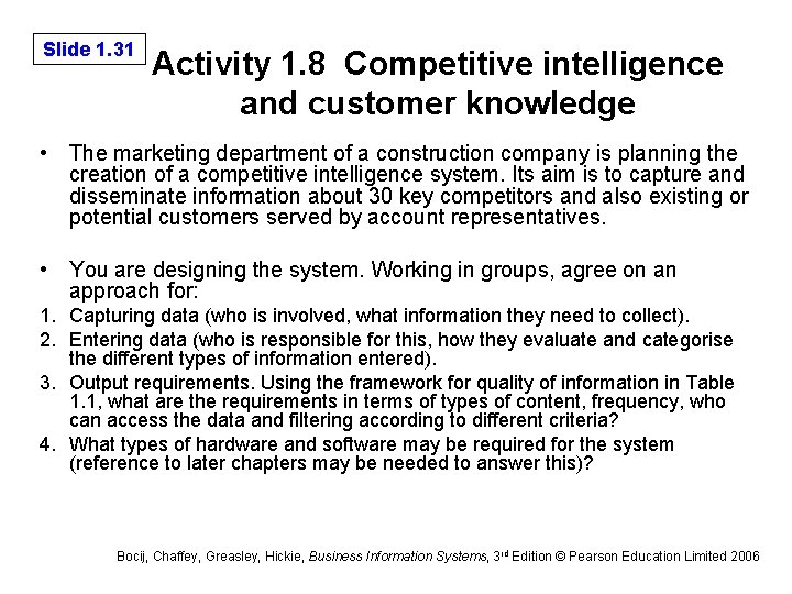 Slide 1. 31 Activity 1. 8 Competitive intelligence and customer knowledge • The marketing Slide 1. 31 Activity 1. 8 Competitive intelligence and customer knowledge • The marketing