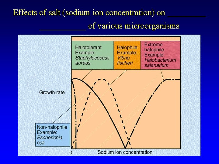 Effects of salt (sodium ion concentration) on ___________ of various microorganisms 