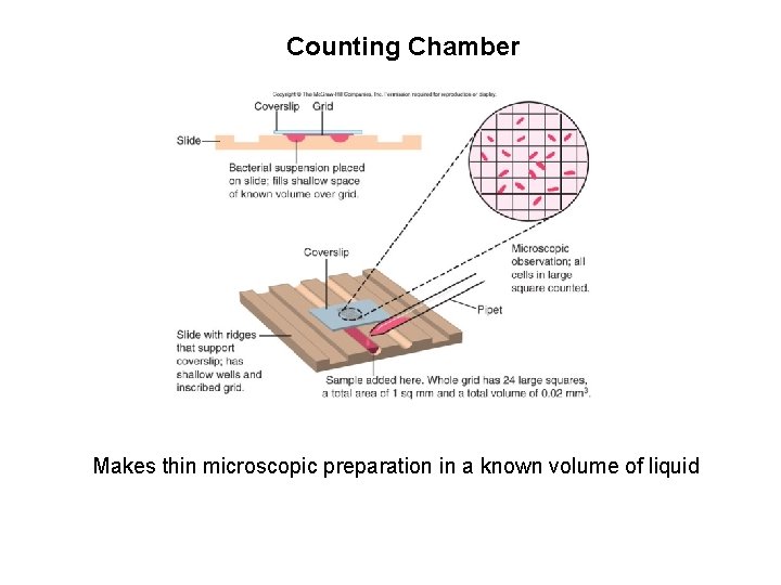 Counting Chamber Makes thin microscopic preparation in a known volume of liquid 