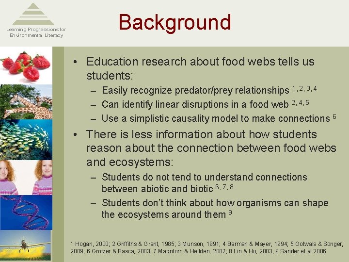 Learning Progressions for Environmental Literacy Background • Education research about food webs tells us
