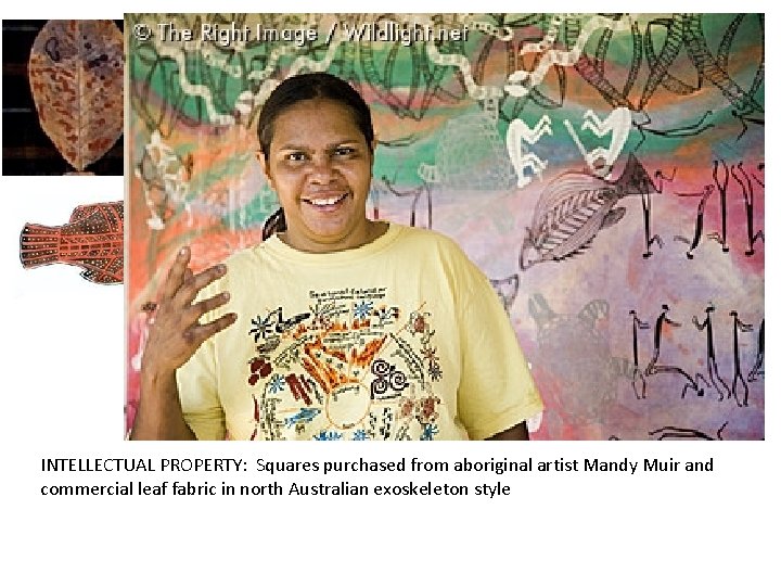 INTELLECTUAL PROPERTY: Squares purchased from aboriginal artist Mandy Muir and commercial leaf fabric in
