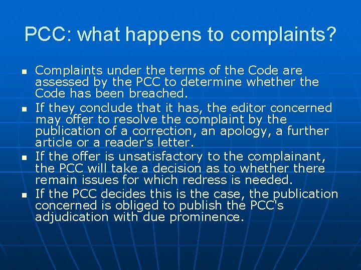 PCC: what happens to complaints? n n Complaints under the terms of the Code