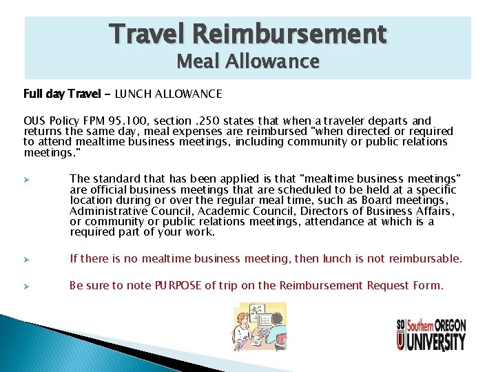Travel Reimbursement Meal Allowance Full day Travel - LUNCH ALLOWANCE OUS Policy FPM 95.