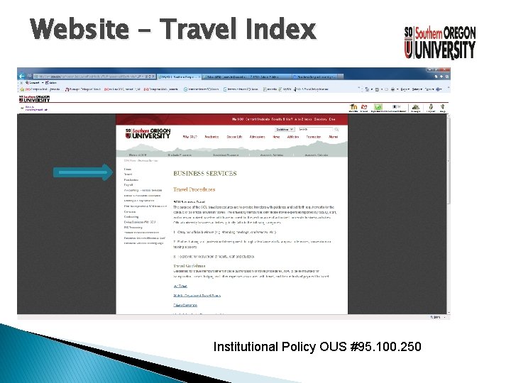 Website – Travel Index Institutional Policy OUS #95. 100. 250 