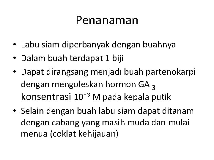 Penanaman • Labu siam diperbanyak dengan buahnya • Dalam buah terdapat 1 biji •