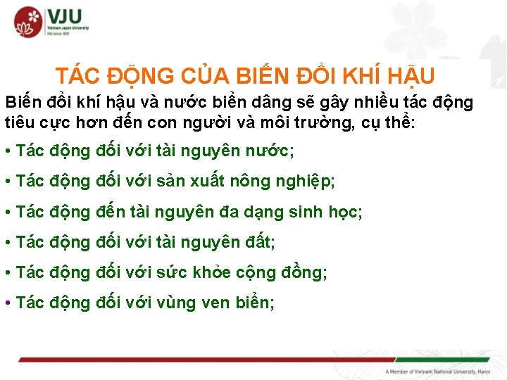 TÁC ĐỘNG CỦA BIẾN ĐỔI KHÍ HẬU Biến đổi khí hậu và nước biển