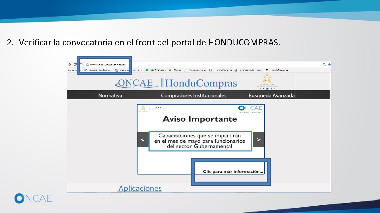 2. Verificar la convocatoria en el front del portal de HONDUCOMPRAS. 