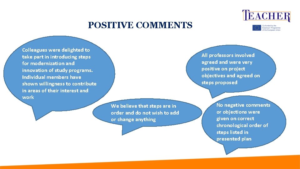 POSITIVE COMMENTS Colleagues were delighted to take part in introducing steps for modernization and