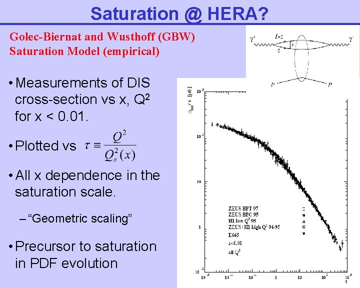 Saturation @ HERA? Golec-Biernat and Wusthoff (GBW) Saturation Model (empirical) • Measurements of DIS