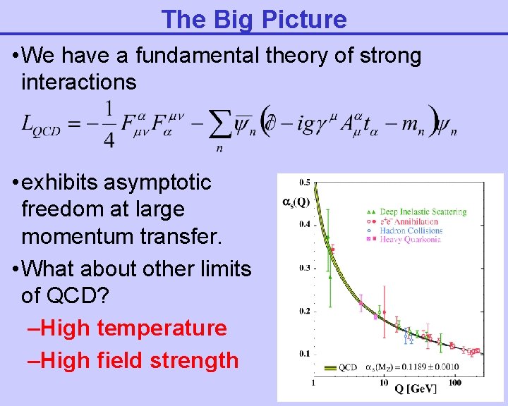 The Big Picture • We have a fundamental theory of strong interactions • exhibits