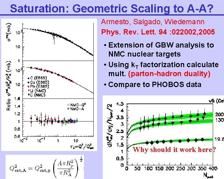 Saturation: Geometric Scaling to A-A? Armesto, Salgado, Wiedemann Phys. Rev. Lett. 94 : 022002,