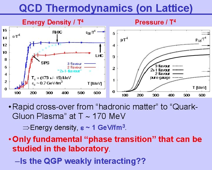 QCD Thermodynamics (on Lattice) Energy Density / T 4 Pressure / T 4 •