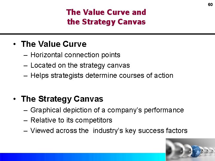 60 The Value Curve and the Strategy Canvas • The Value Curve – Horizontal