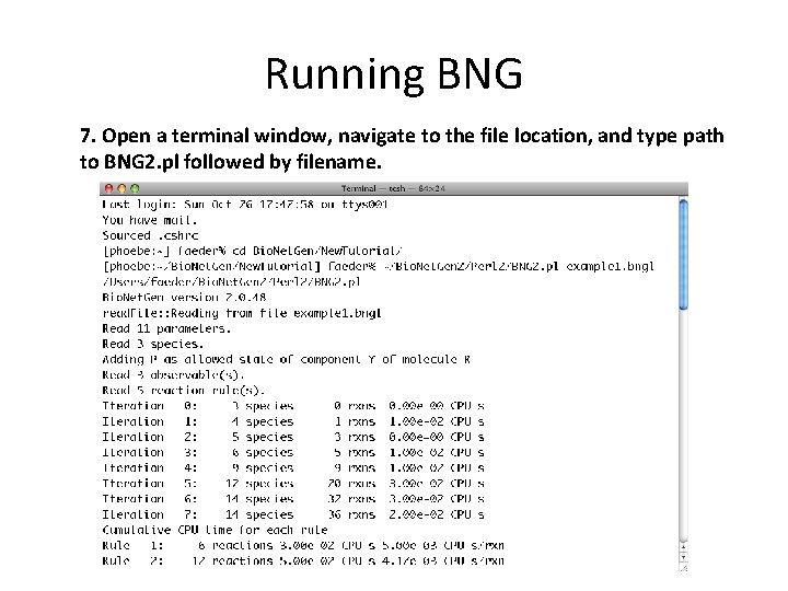 Running BNG 7. Open a terminal window, navigate to the file location, and type