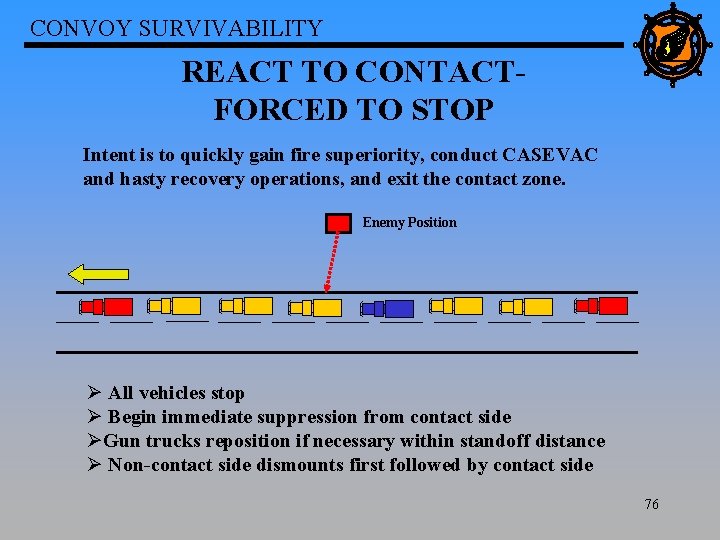 CONVOY SURVIVABILITY REACT TO CONTACTFORCED TO STOP Intent is to quickly gain fire superiority,