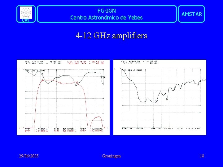 CAY FG-IGN Centro Astronómico de Yebes AMSTAR 4 -12 GHz amplifiers 29/06/2005 Groningen 18