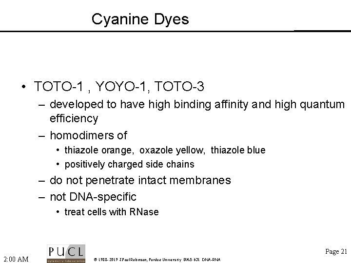 Cyanine Dyes • TOTO-1 , YOYO-1, TOTO-3 – developed to have high binding affinity