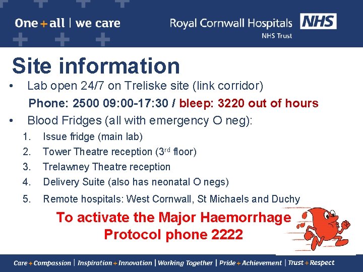 Site information • • Lab open 24/7 on Treliske site (link corridor) Phone: 2500