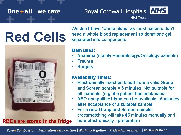 Red Cells We don’t have “whole blood” as most patients don’t need a whole