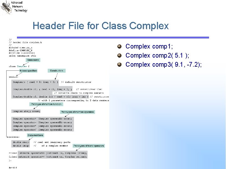 Header File for Class Complex comp 1; Complex comp 2( 5. 1 ); Complex