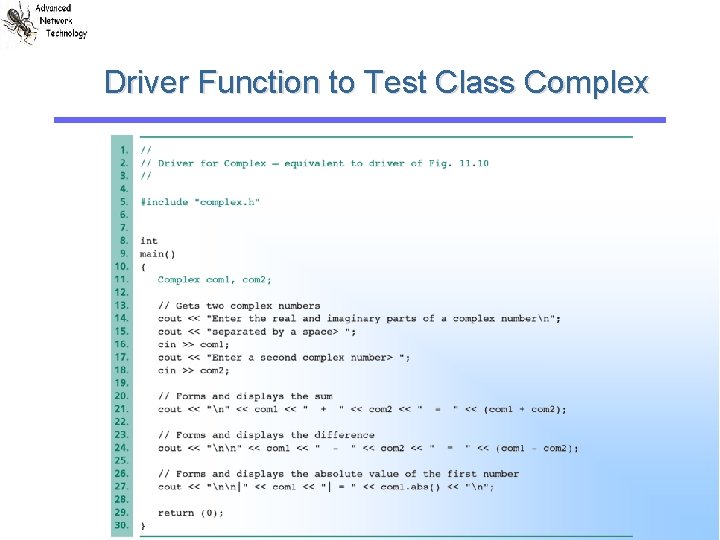 Driver Function to Test Class Complex 