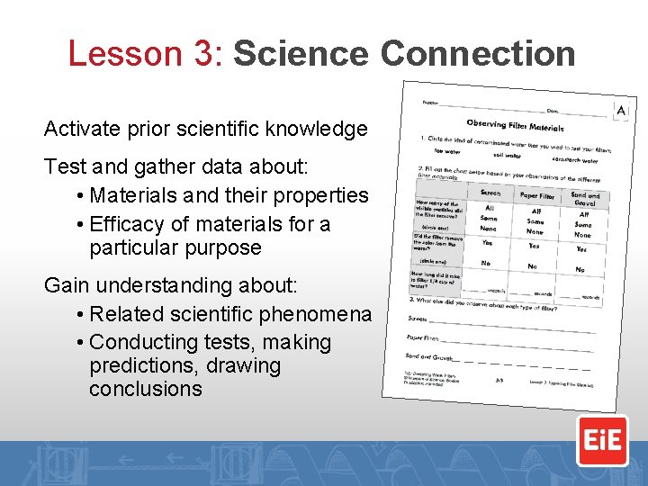 Lesson 3: Science Connection Activate prior scientific knowledge Test and gather data about: •