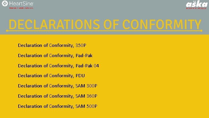 Declaration of Conformity, 350 P Declaration of Conformity, Pad-Pak 04 Declaration of Conformity, PDU