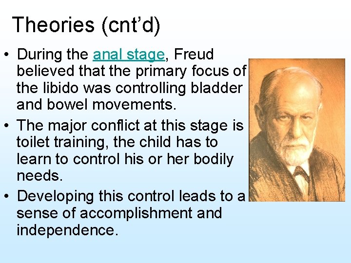 Theories (cnt’d) • During the anal stage, Freud believed that the primary focus of