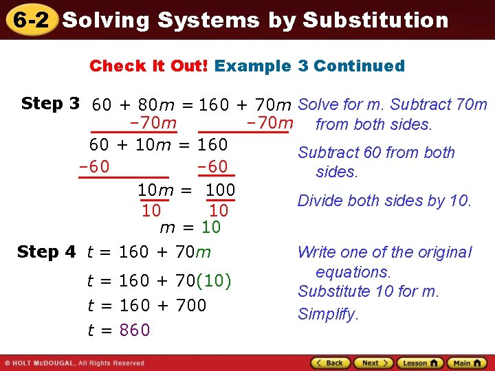6 -2 Solving Systems by Substitution Check It Out! Example 3 Continued Step 3