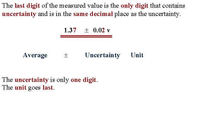 The last digit of the measured value is the only digit that contains uncertainty