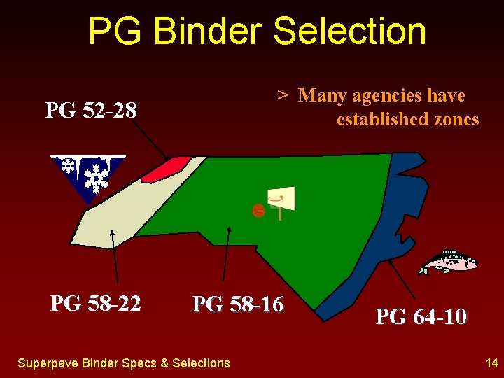 PG Binder Selection > Many agencies have established zones PG 52 -28 PG 58
