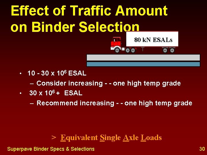 Effect of Traffic Amount on Binder Selection 80 k. N ESALs 10 - 30