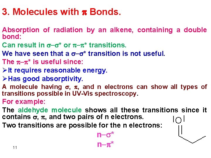 3. Molecules with Bonds. Absorption of radiation by an alkene, containing a double bond: