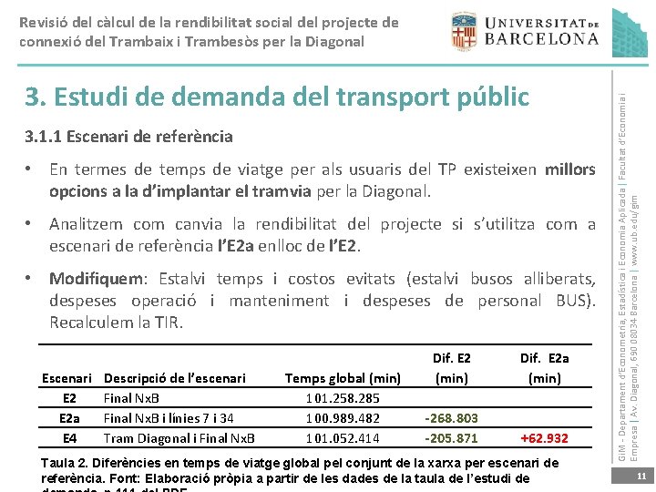 3. Estudi de demanda del transport públic 3. 1. 1 Escenari de referència •